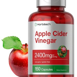 Cápsulas de vinagre de sidra de manzana | 2400 mg | 200 píldoras | Suplemento sin OMG, sin gluten | por Horbaach