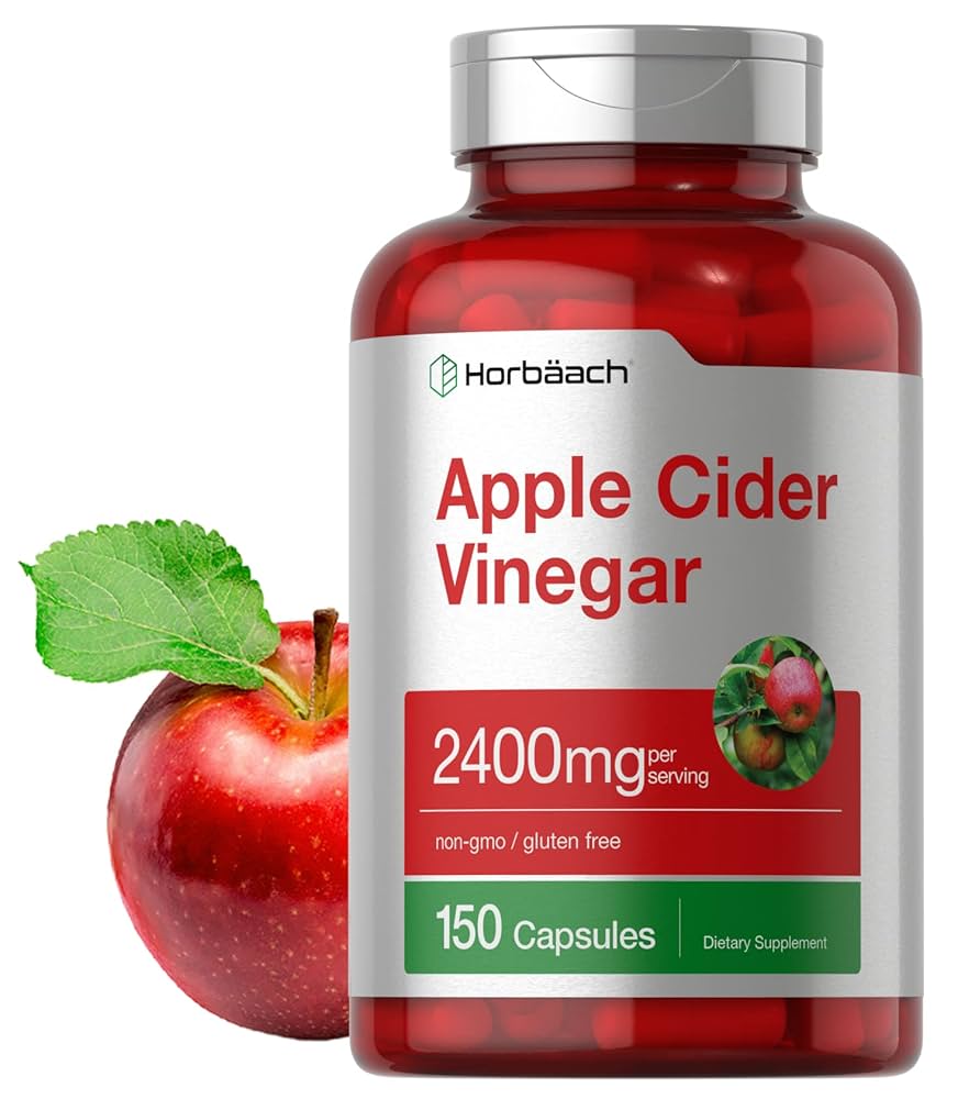 Cápsulas de vinagre de sidra de manzana | 2400 mg | 200 píldoras | Suplemento sin OMG, sin gluten | por Horbaach