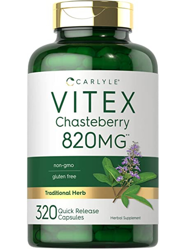 Vitex Chasteberry | 820 mg | 320 cápsulas | Fruta Vitex Agnus-Castus para mujer | Sin OMG, sin gluten | por Carlyle
