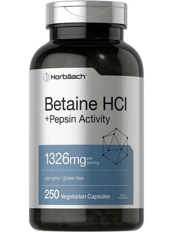 Horbaach - Betaína HCl con pepsina | 1326 mg | 250 cápsulas