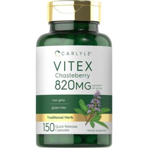 Vitex Chasteberry | 820 mg | 150 cápsulas | Fruta Vitex Agnus-Castus para mujer | Sin OMG, sin gluten | por Carlyle