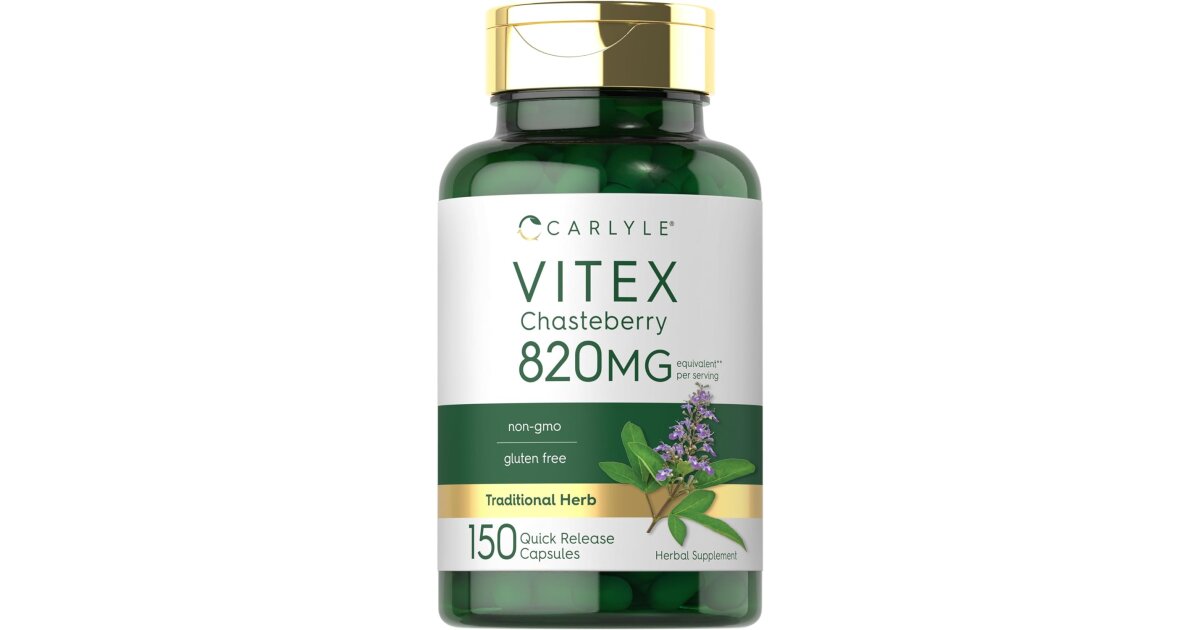 Vitex Chasteberry | 820 mg | 150 cápsulas | Fruta Vitex Agnus-Castus para mujer | Sin OMG, sin gluten | por Carlyle