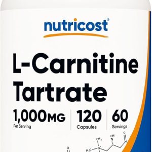 Nutricost Tartrato de L-carnitina 1000 mg, 120 cápsulas - 500 mg por cápsula (60 porciones)