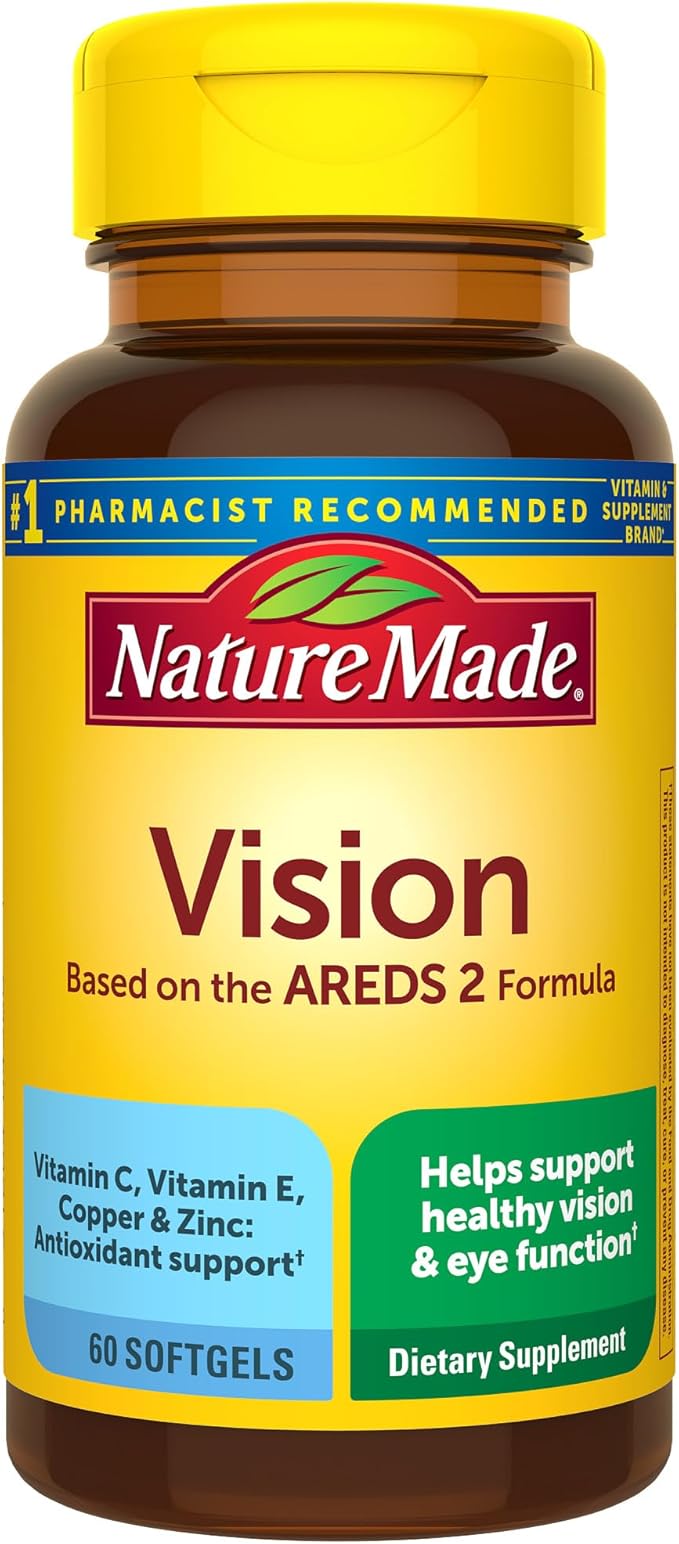 Nature Made Visión basada en la fórmula AREDS 2, vitaminas oculares con luteína y zeaxantina, vitamina C, vitamina E, zinc y cobre para una visión saludable y apoyo a la función ocular, 60 cápsulas