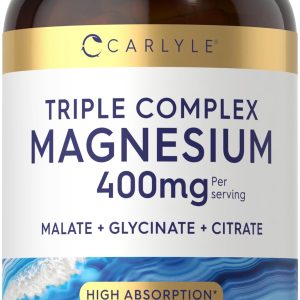 Carlyle Complejo triple de magnesio | 400 mg | 240 cápsulas | Malato de magnesio, glicinato y citrato | Suplemento vegetariano, sin OMG y sin gluten