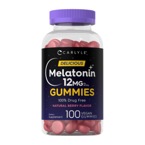 Carlyle Gomitas de melatonina de 12 mg | 100 unidades | Sabor a bayas | Suplemento vegano | Sin OMG, sin gluten
