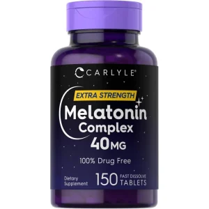 Melatonina Complex, 40mg, Extra Strength, Carlyle, 150 Tabletas de Disolución Rápida